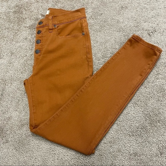 Madewell 9" Mid-Rise Skinny Jeans Button-Front Edition Rust Orange Size 28 - Picture 3 of 13